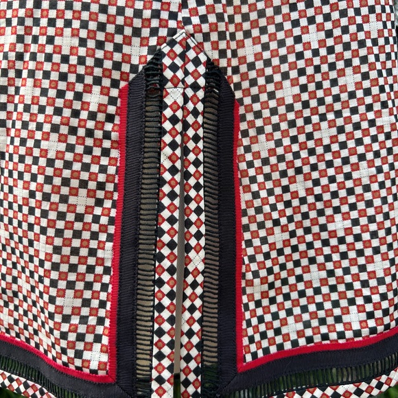 Tory, Burch, top, size 8, color, off-white, black, and red checkerboard pattern. - Picture 6 of 14